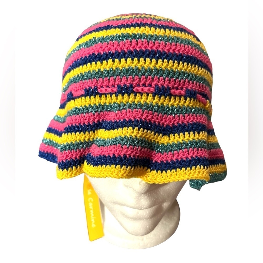 Rose Camine NWT multi coloured striped Crochet  Summer Bucket Hat - Picture 2 of 5